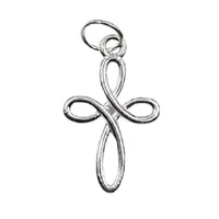 The cross is made up of 0.5mm wire with teardrop shaped sides. There is a ring soldered at the top in which a jump ring is attached. The cross is made of sterling silver is around 18 to 20mm high.