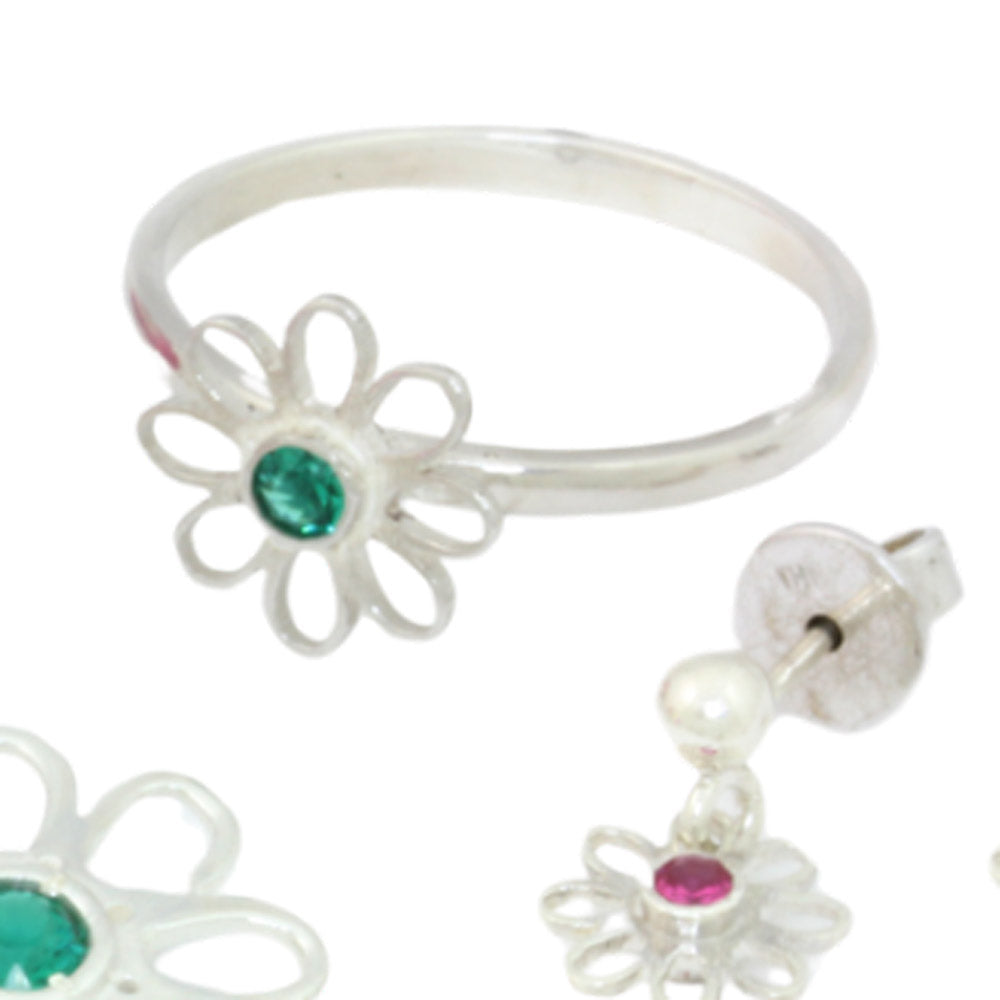 Daisy Sterling Silver Ring with Birthstone of your choice