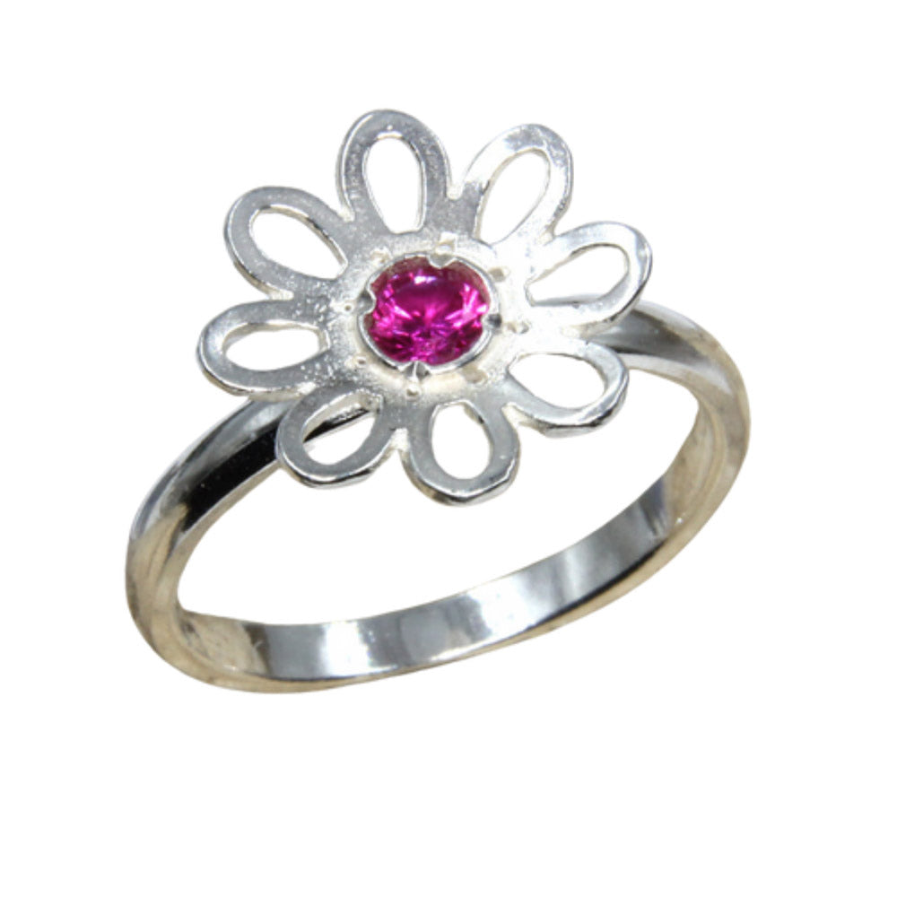 Daisy Sterling Silver Ring with Birthstone of your choice