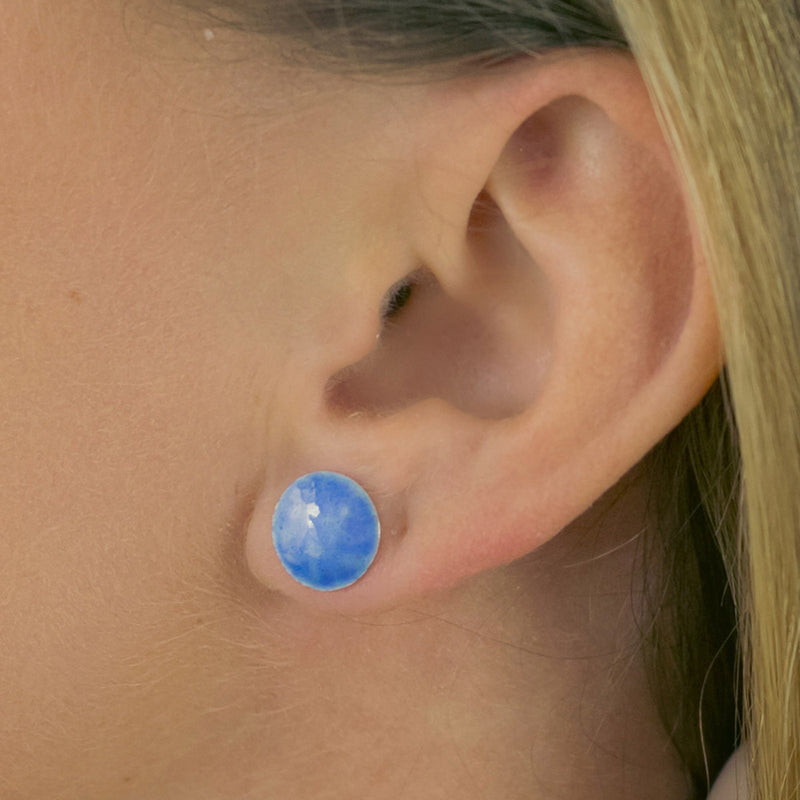 Sterling silver Enamelled Round Stud Earrings - blue or green