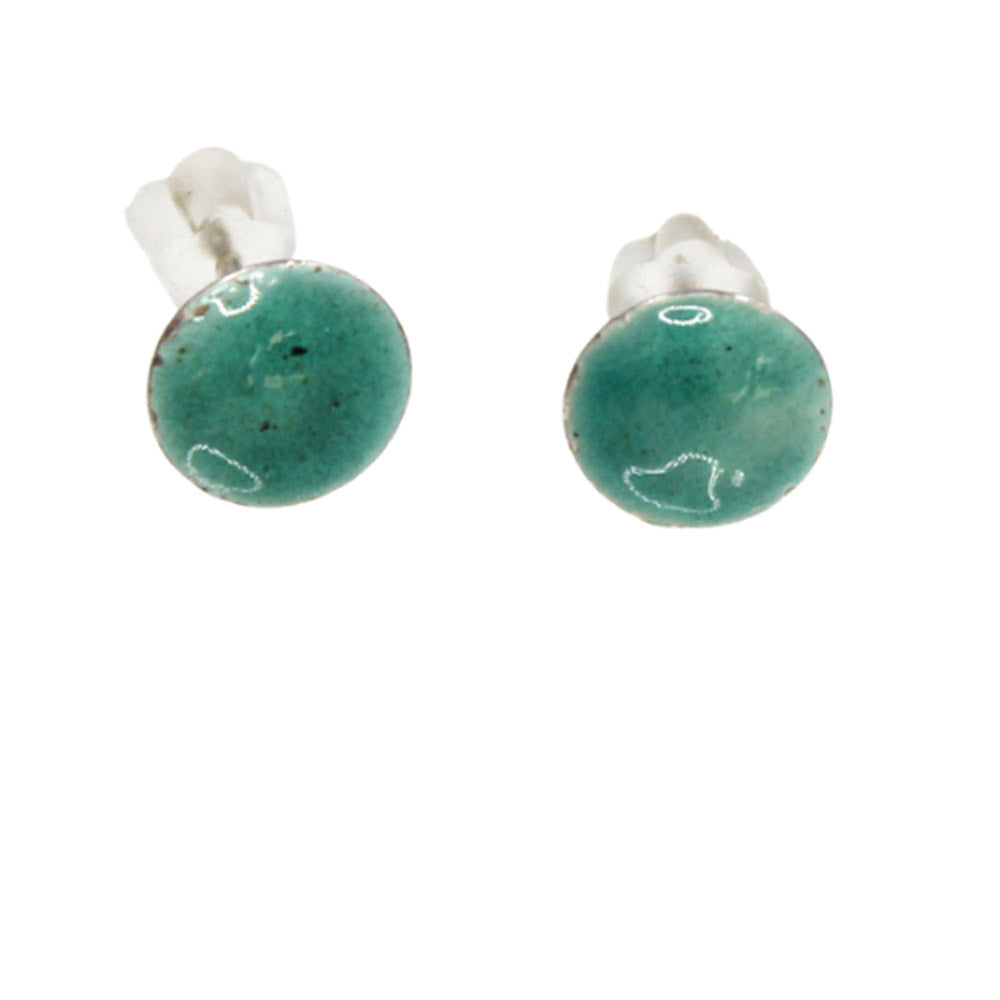 Sterling silver Enamelled Round Stud Earrings - blue or green