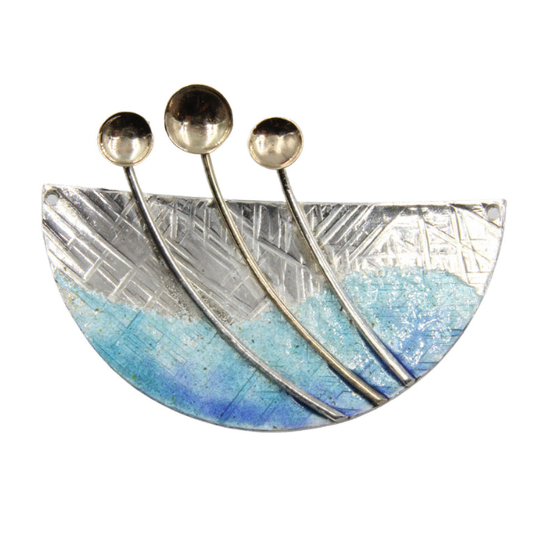 Flowers in Water - Blue Enamelled Sterling Silver and Gold Designer Necklace by Robert Spotten