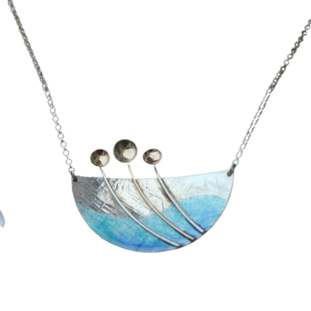 Flowers in Water - Blue Enamelled Sterling Silver and Gold Designer Necklace by Robert Spotten