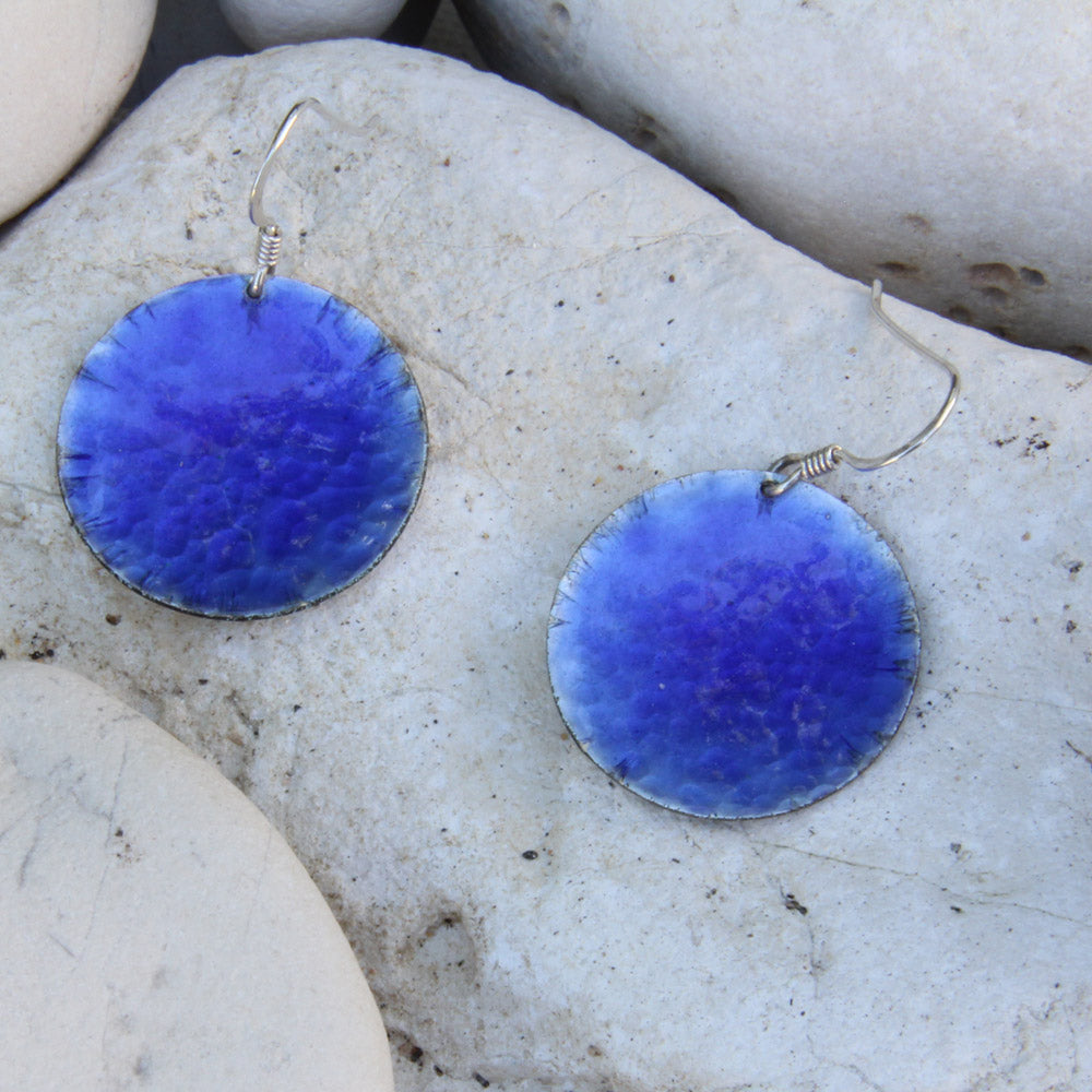 Handmade Recycled Sterling Silver Enamelled Earrings (Round) - blue, orange, turquoise, yellow, red or green