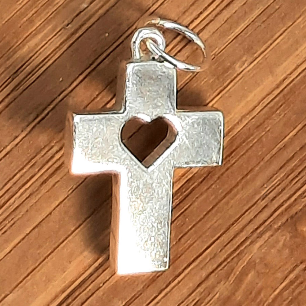 Sterling Silver Cross with Heart - Ideal for Communion