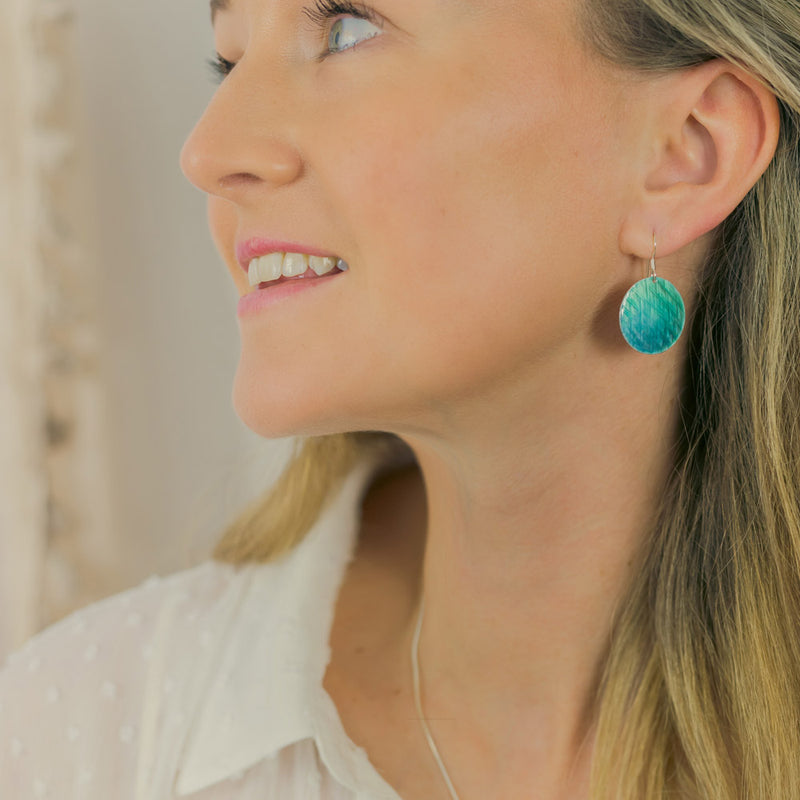 Handmade Recycled Sterling Silver Enamelled Earrings (Round) - blue, orange, turquoise, yellow, red or green