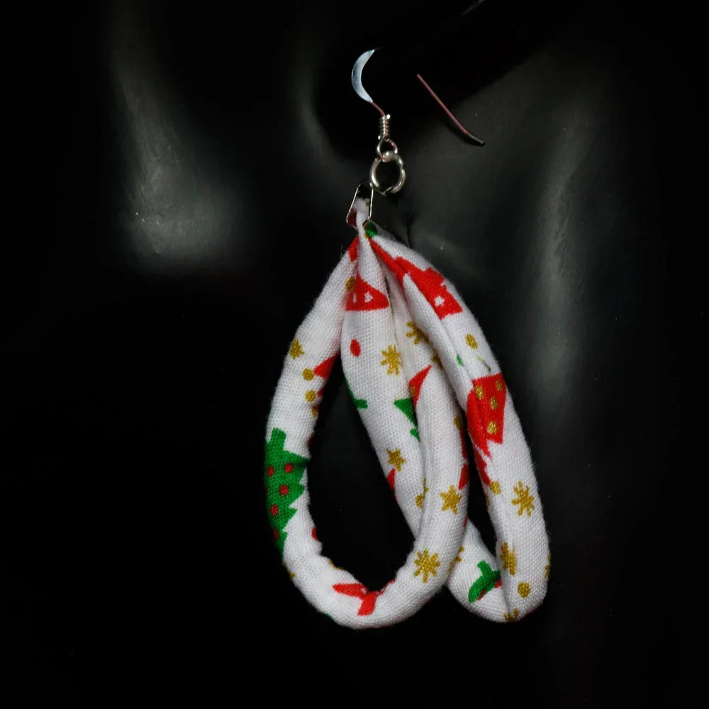 Handmade Textile Double Earrings with sterling silver hooks – Playful, Light & One of a Kind - variety of patterns to choose from - The Puffin Gallery