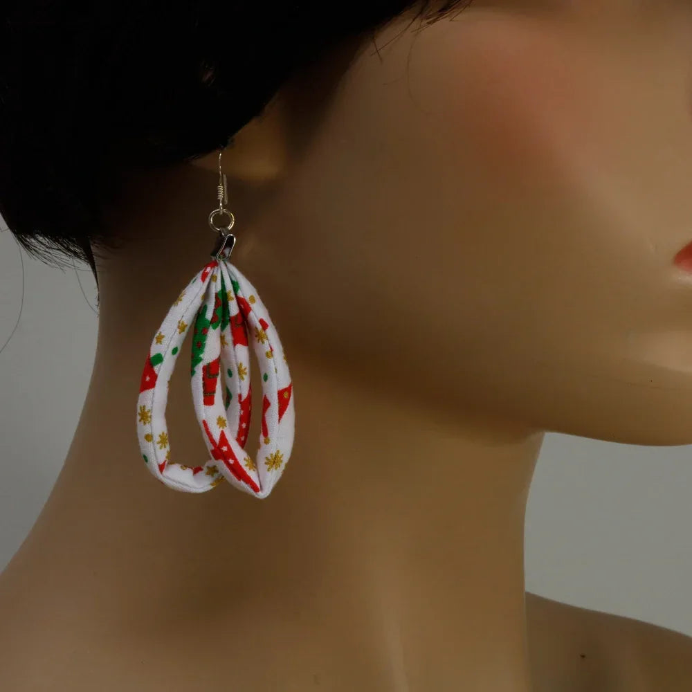 Handmade Textile Double Earrings with sterling silver hooks – Playful, Light & One of a Kind - variety of patterns to choose from - The Puffin Gallery