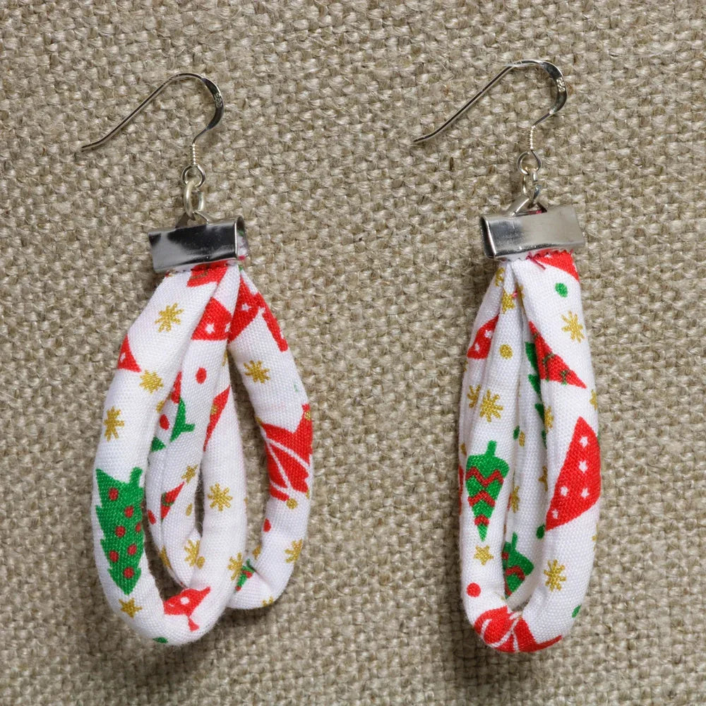 Handmade Textile Double Earrings with sterling silver hooks – Playful, Light & One of a Kind - variety of patterns to choose from - The Puffin Gallery