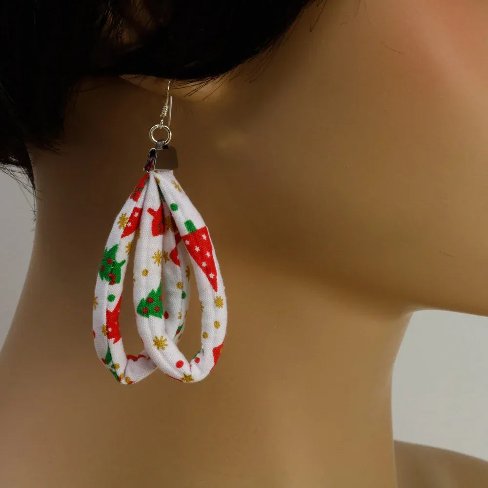 Handmade Textile Double Earrings with sterling silver hooks – Playful, Light & One of a Kind - variety of patterns to choose from - The Puffin Gallery