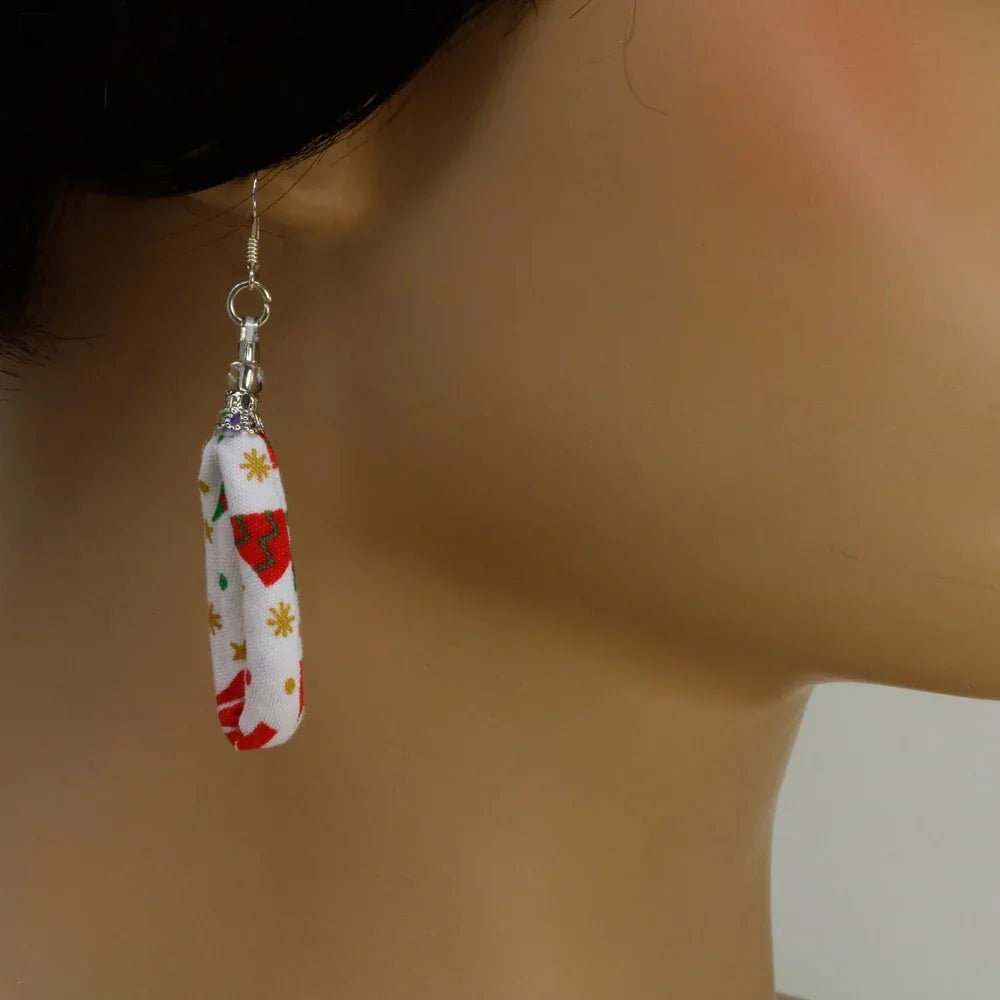 Handmade Textile Single Loop Earrings with sterling silver hooks – Playful, Light & One of a Kind - variety of patterns to choose from - The Puffin Gallery