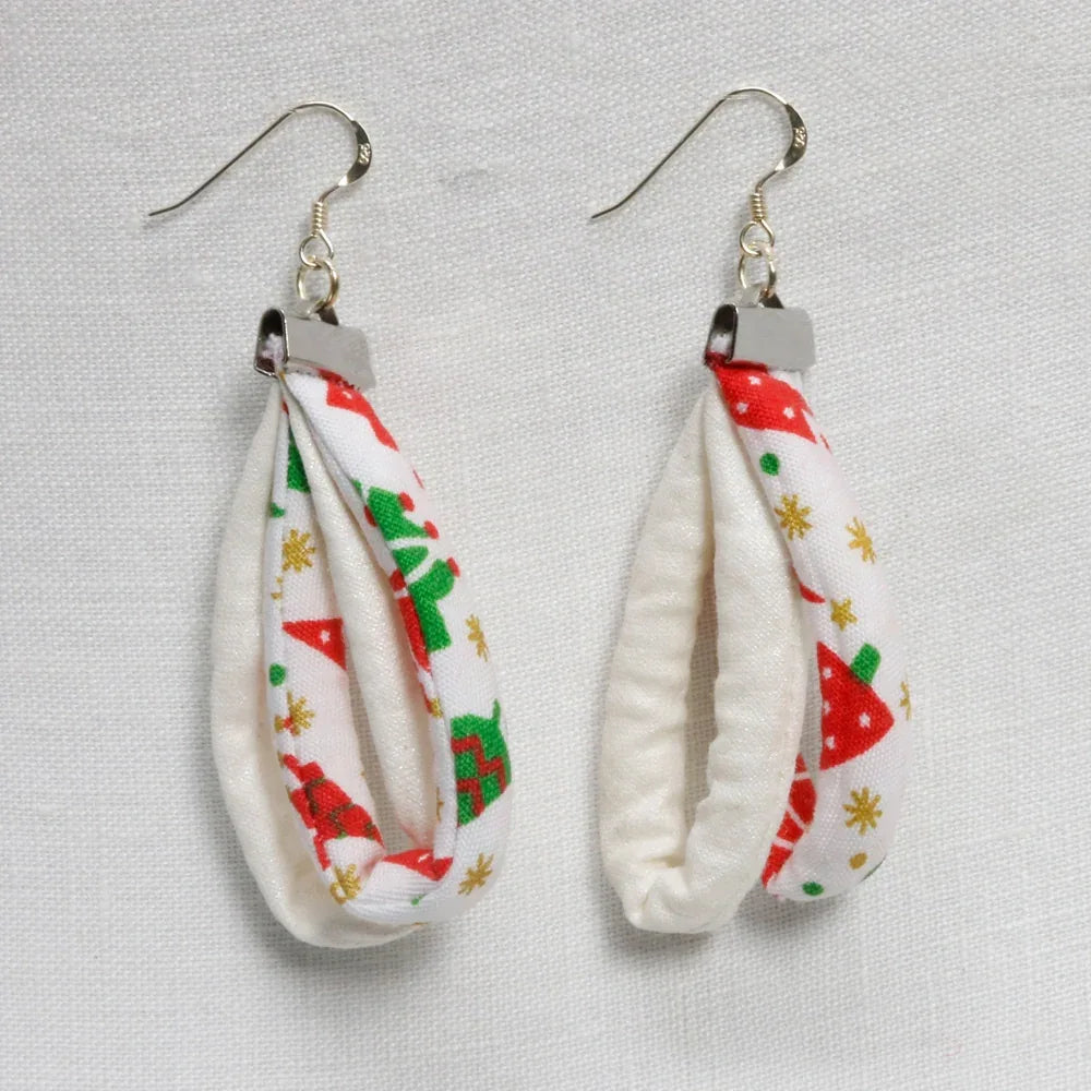 Handmade Textile Double Earrings with sterling silver hooks – Playful, Light & One of a Kind - variety of patterns to choose from - The Puffin Gallery