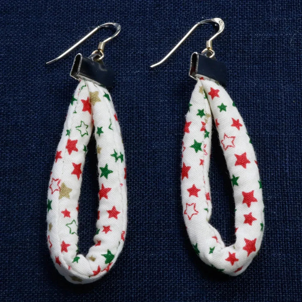 Handmade Textile Single Loop Earrings with sterling silver hooks – Playful, Light & One of a Kind - variety of patterns to choose from - The Puffin Gallery