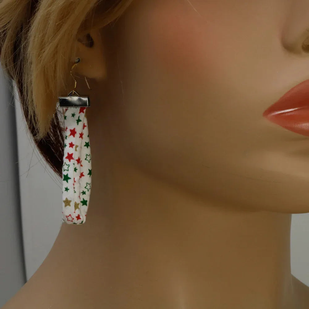 Handmade Textile Single Loop Earrings with sterling silver hooks – Playful, Light & One of a Kind - variety of patterns to choose from - The Puffin Gallery