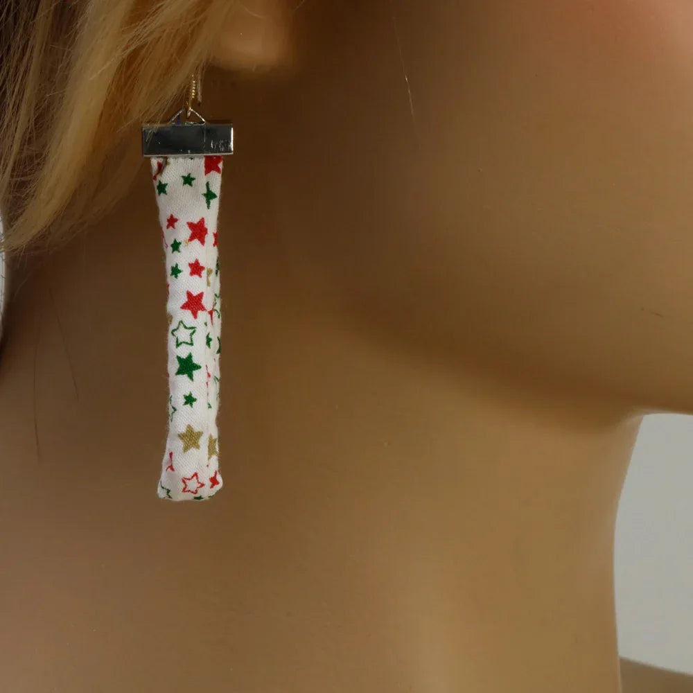 Handmade Textile Single Loop Earrings with sterling silver hooks – Playful, Light & One of a Kind - variety of patterns to choose from - The Puffin Gallery