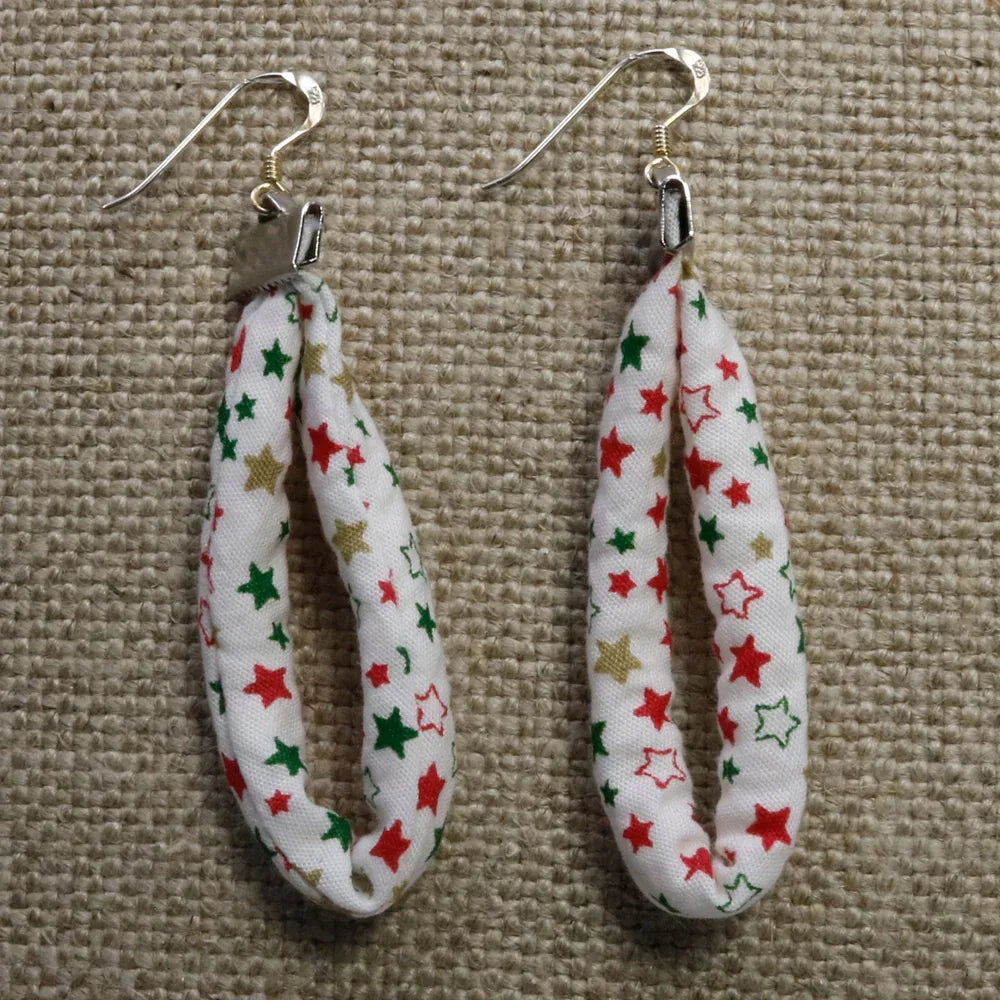 Handmade Textile Single Loop Earrings with sterling silver hooks – Playful, Light & One of a Kind - variety of patterns to choose from - The Puffin Gallery