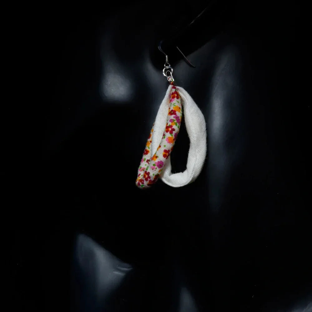 Handmade Textile Double Earrings with sterling silver hooks – Playful, Light & One of a Kind - variety of patterns to choose from - The Puffin Gallery