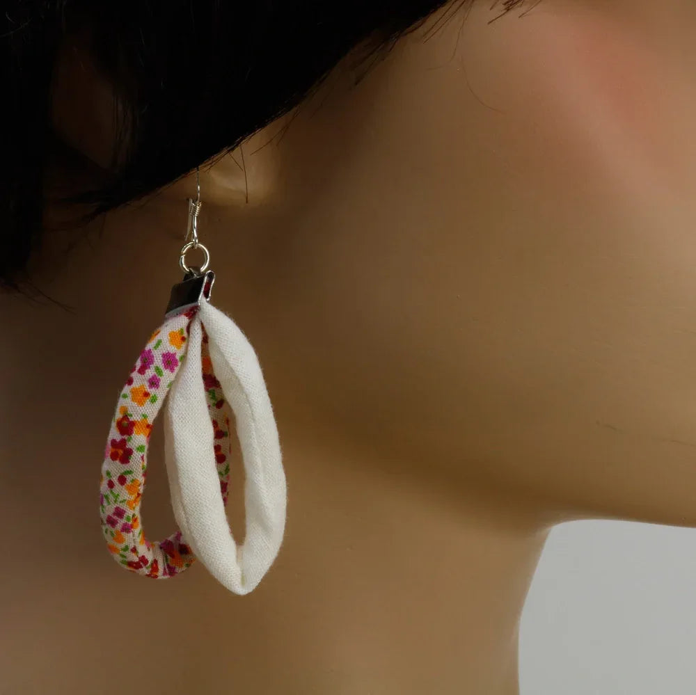 Handmade Textile Double Earrings with sterling silver hooks – Playful, Light & One of a Kind - variety of patterns to choose from - The Puffin Gallery