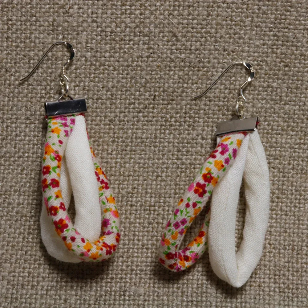 Handmade Textile Double Earrings with sterling silver hooks – Playful, Light & One of a Kind - variety of patterns to choose from - The Puffin Gallery