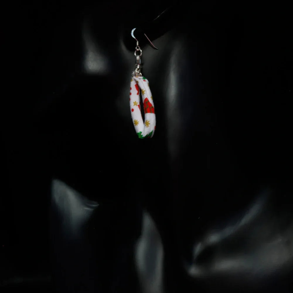 Handmade Textile Single Loop Earrings with sterling silver hooks – Playful, Light & One of a Kind - variety of patterns to choose from - The Puffin Gallery