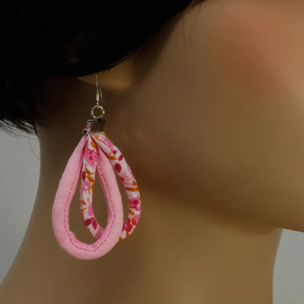 Handmade Textile Double Earrings with sterling silver hooks – Playful, Light & One of a Kind - variety of patterns to choose from - The Puffin Gallery