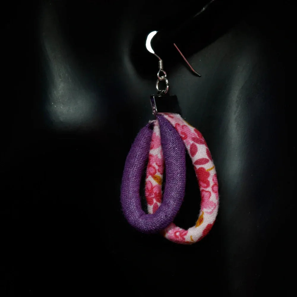 Handmade Textile Double Earrings with sterling silver hooks – Playful, Light & One of a Kind - variety of patterns to choose from - The Puffin Gallery