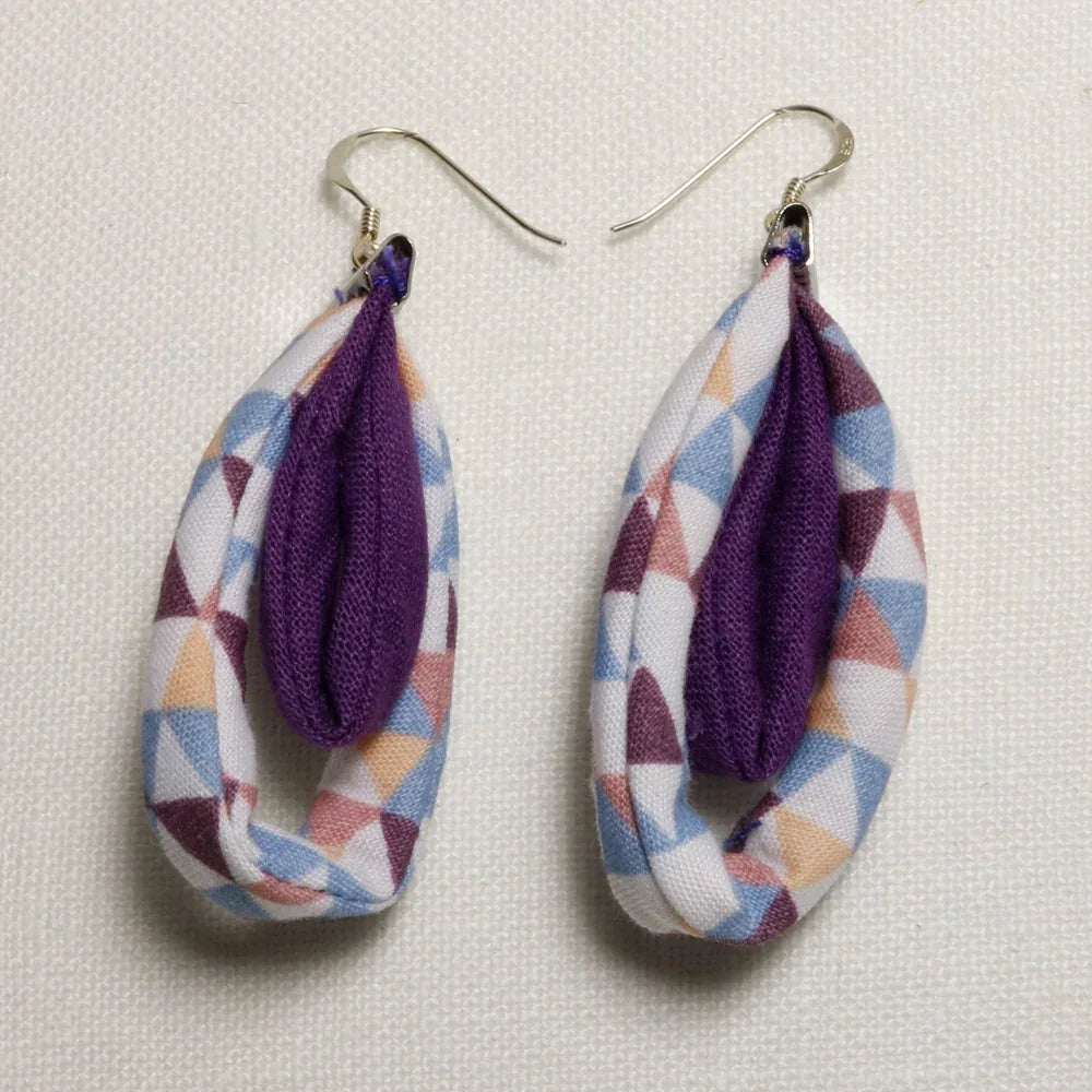 Handmade Textile Double Earrings with sterling silver hooks – Playful, Light & One of a Kind - variety of patterns to choose from - The Puffin Gallery
