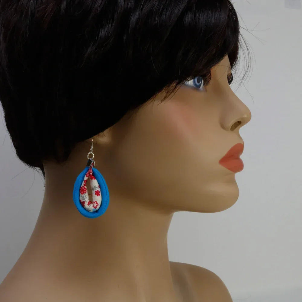 Handmade Textile Double Earrings with sterling silver hooks – Playful, Light & One of a Kind - variety of patterns to choose from - The Puffin Gallery