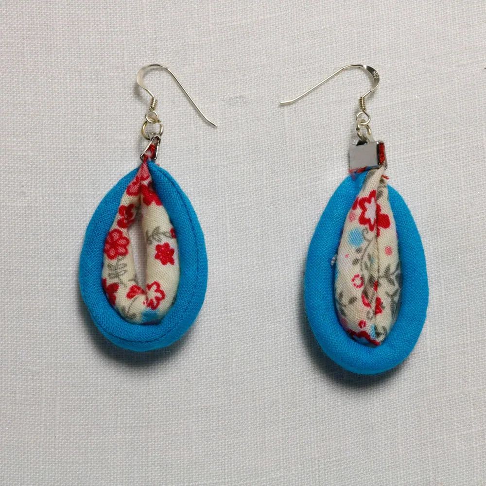 Handmade Textile Double Earrings with sterling silver hooks – Playful, Light & One of a Kind - variety of patterns to choose from - The Puffin Gallery