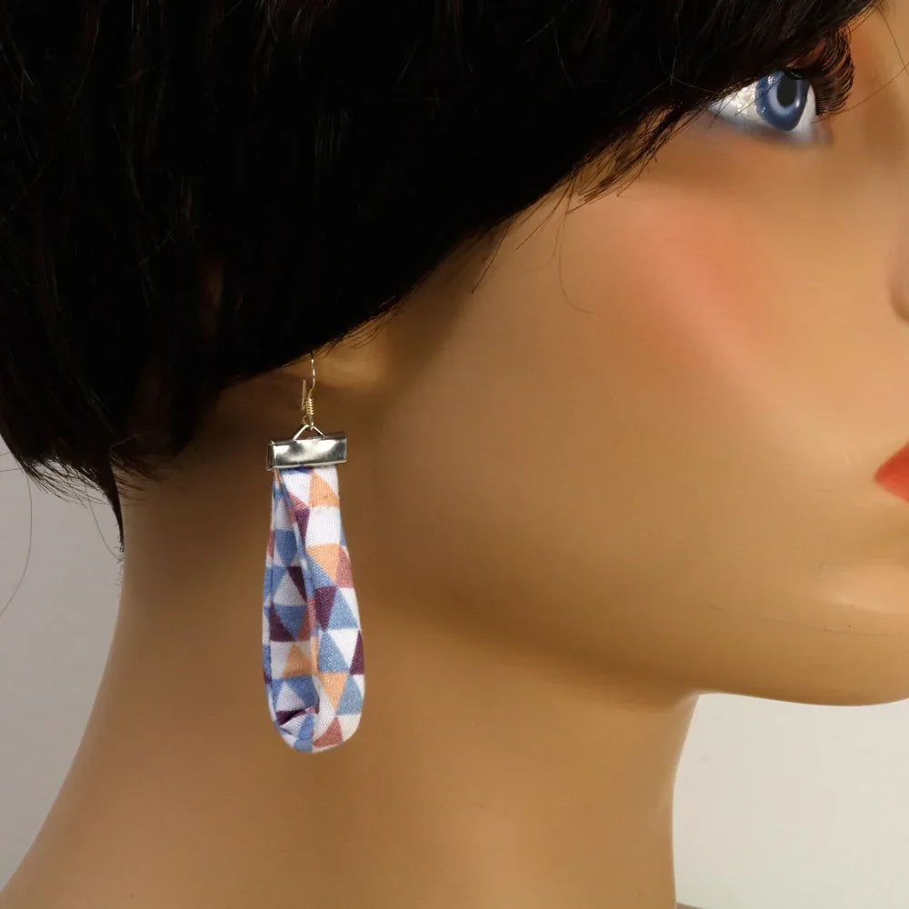 Handmade Textile Single Loop Earrings with sterling silver hooks – Playful, Light & One of a Kind - variety of patterns to choose from - The Puffin Gallery