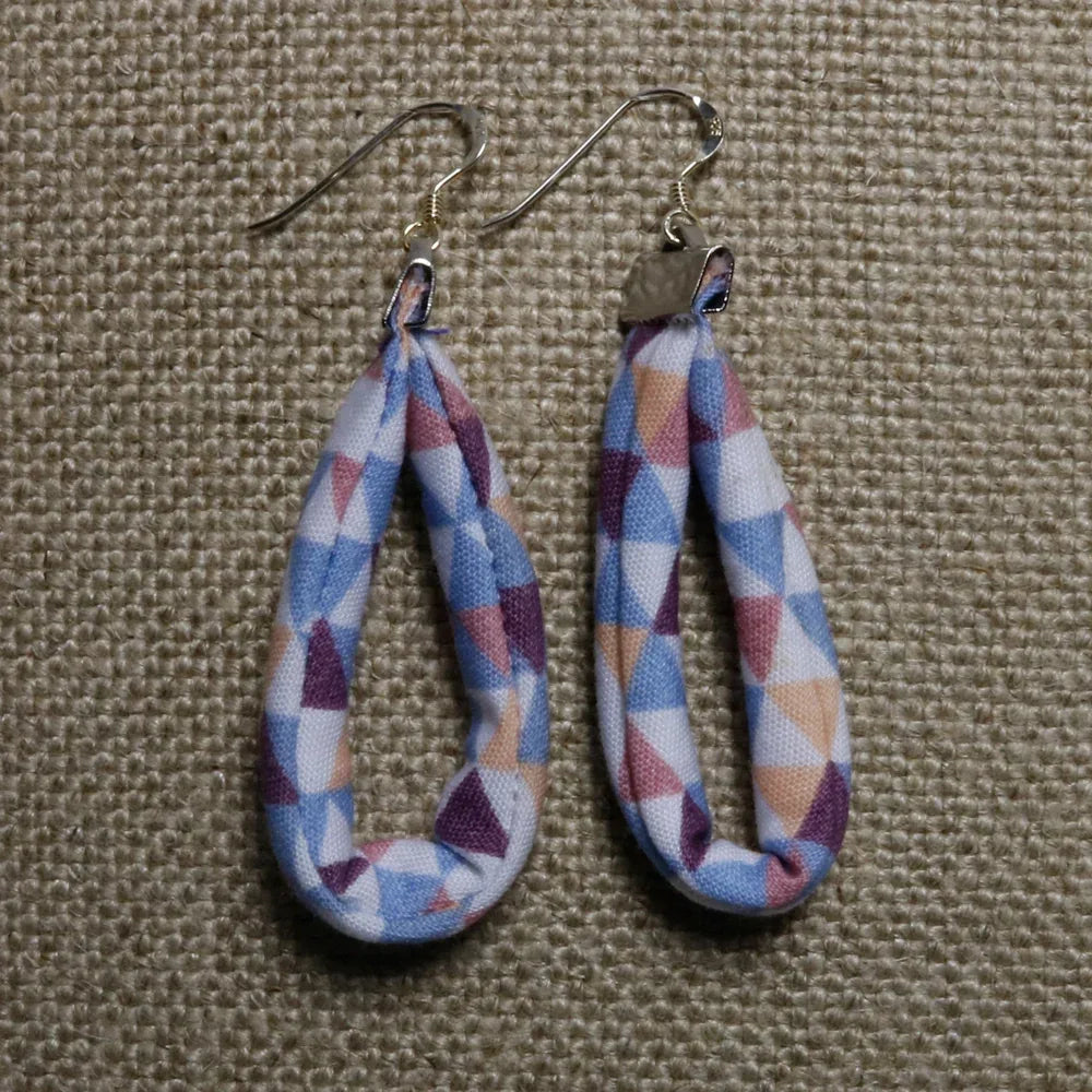 Handmade Textile Single Loop Earrings with sterling silver hooks – Playful, Light & One of a Kind - variety of patterns to choose from - The Puffin Gallery