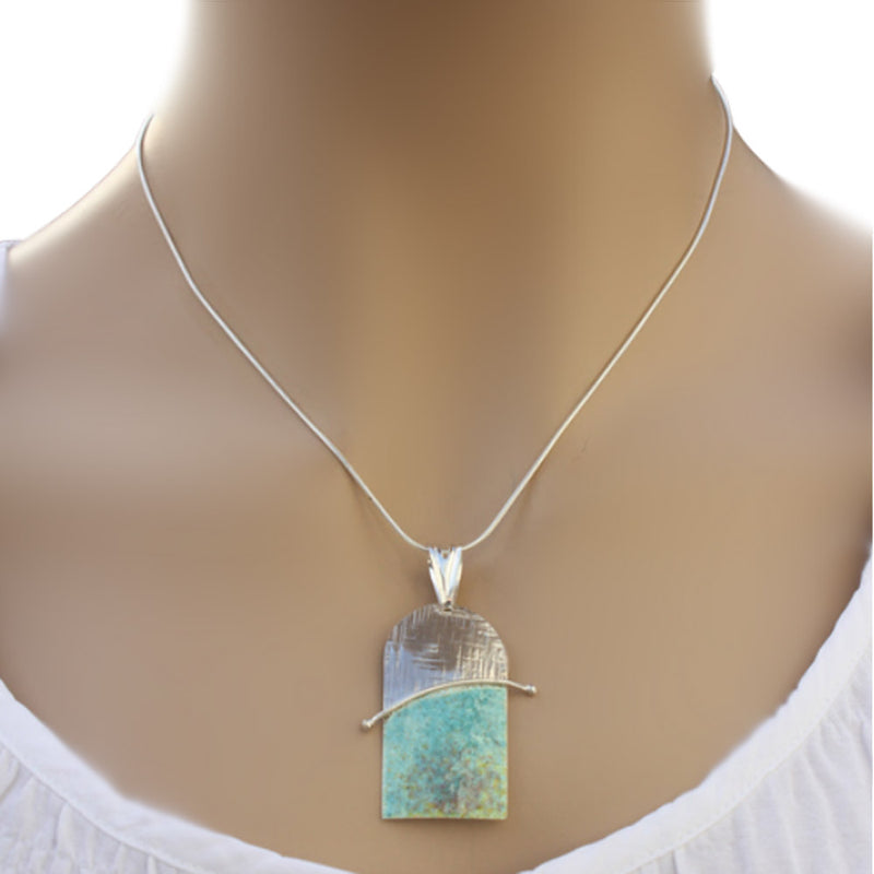 Turquoise, Yellow, Green Enamelled Sterling Silver Pendant by Robert Spotten