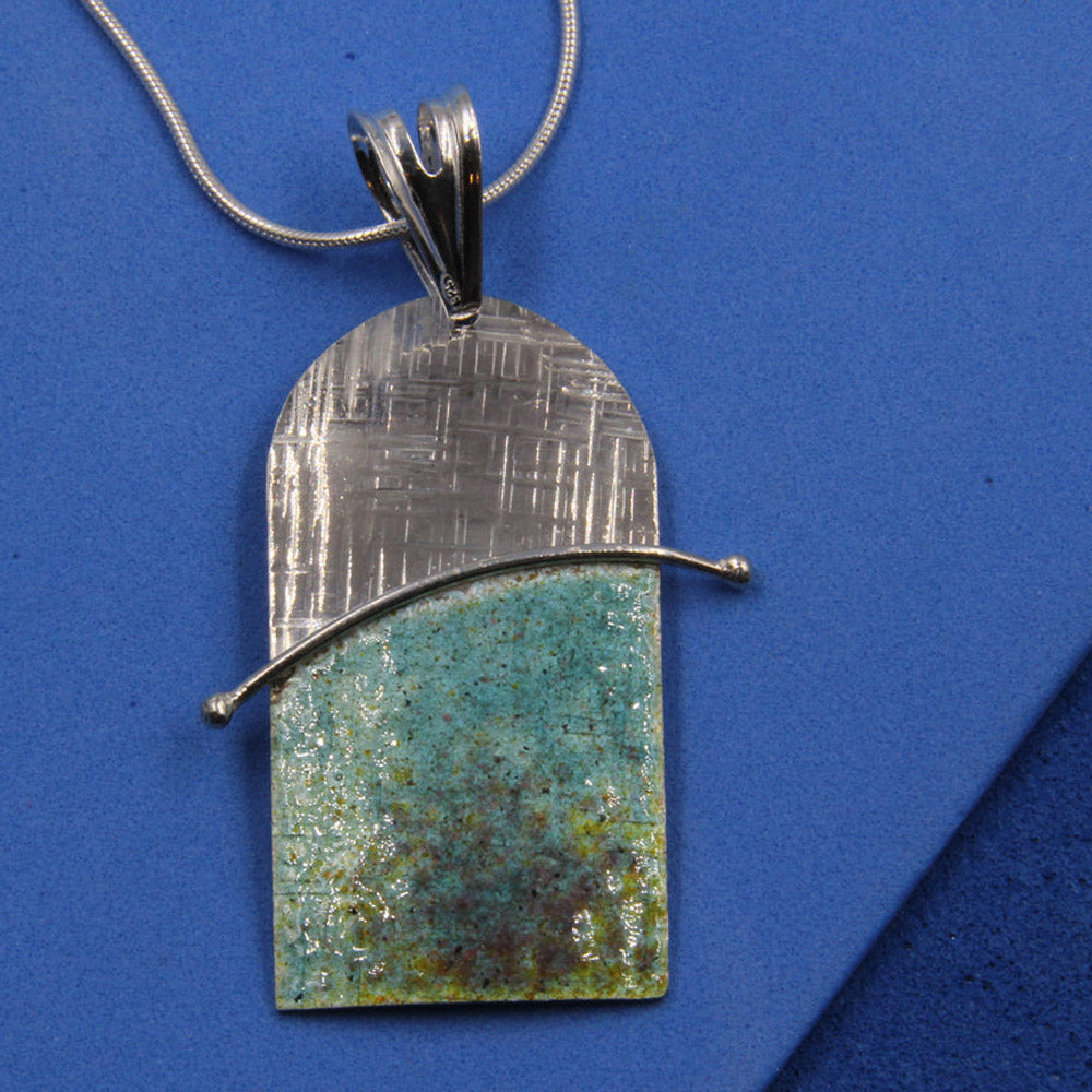 Turquoise, Yellow, Green Enamelled Sterling Silver Pendant by Robert Spotten