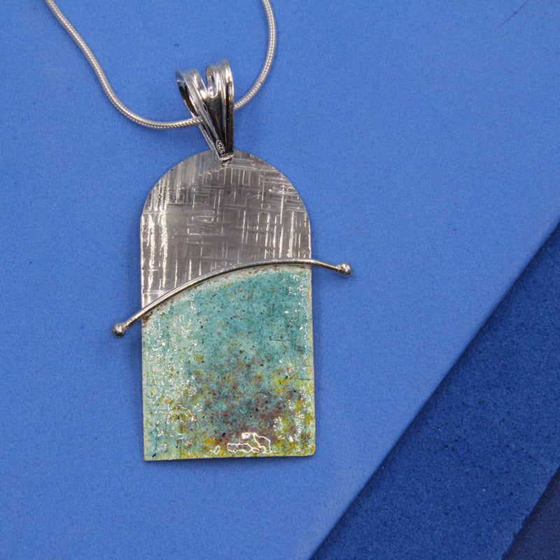 Turquoise, Yellow, Green Enamelled Sterling Silver Pendant by Robert Spotten