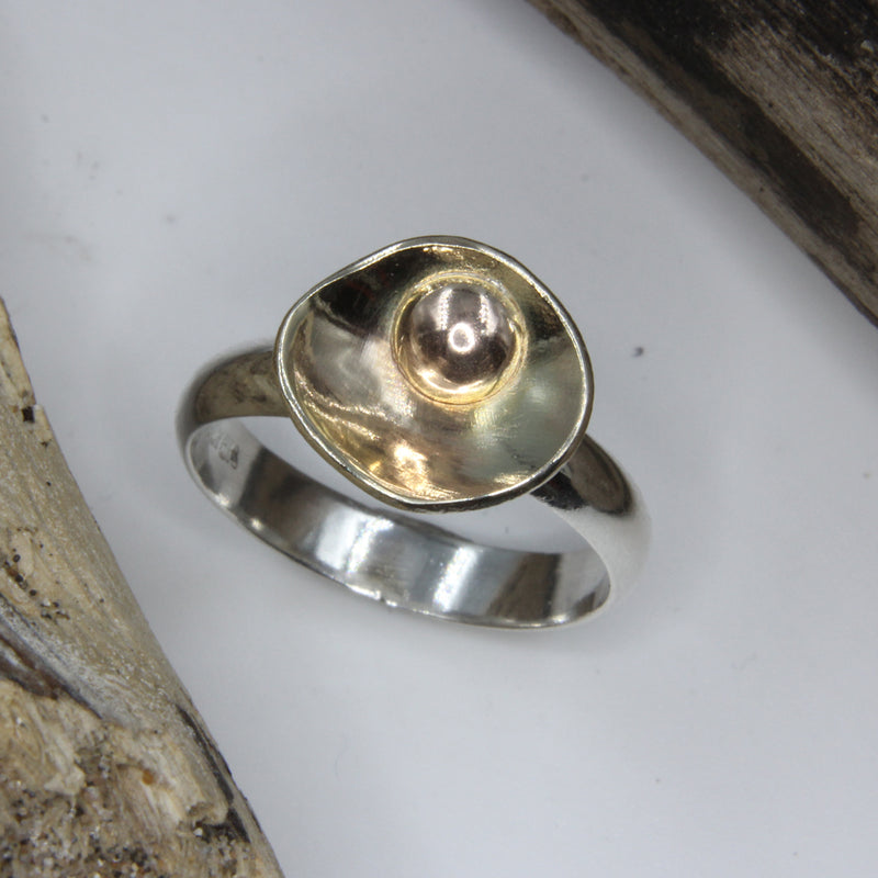 Gold and Silver Buttercup ring - Unique Yellow Gold Ring and Sterling Silver with Gold bead by Robert Spotten