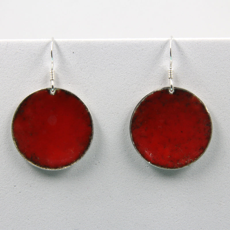 Sterling Silver Red Enamelled Round Earrings