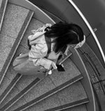 Spiral - Abstract Black and White Photograph of Spiral Staircase, Victoria Square, Belfast, Ireland by Mathieu Decodts, Art Photographer