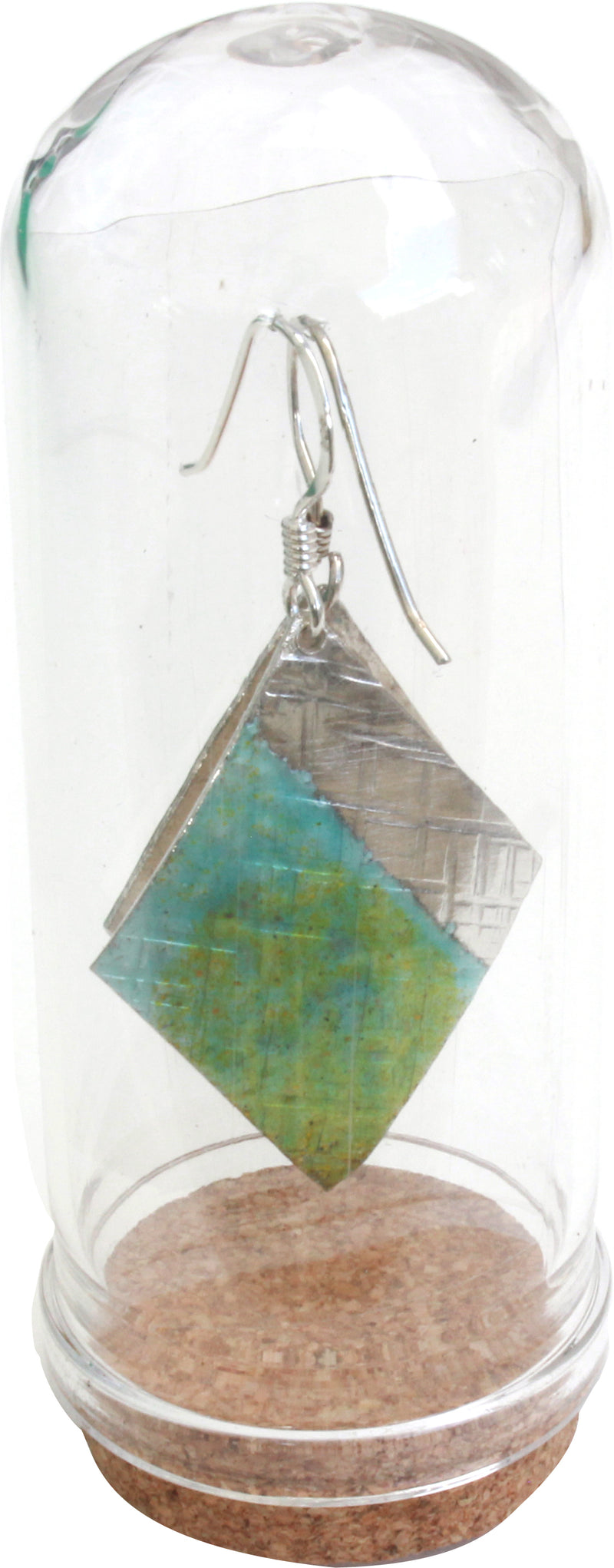 Sterling silver Enamelled Earrings (diamond shape) - blue or green