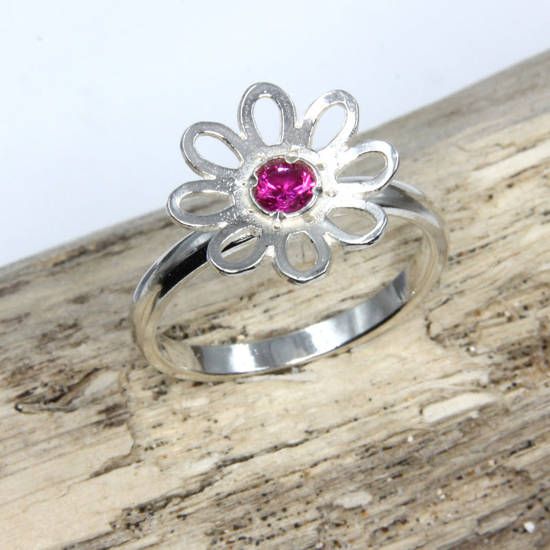 Daisy Sterling Silver Ring with Birthstone by Robert Spotten
