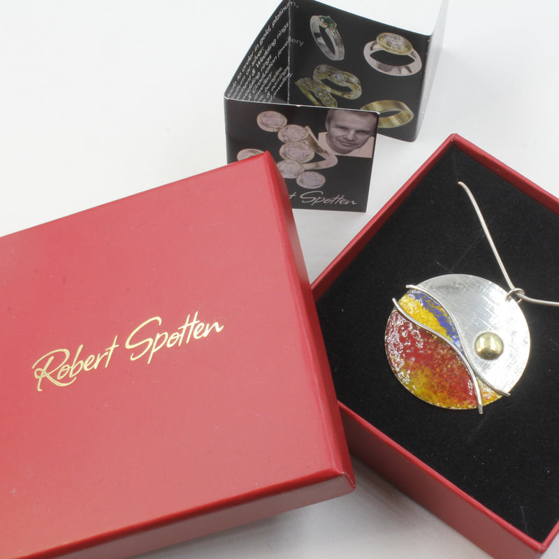 Sunset II - Yellow Red Blue Enamelled Sterling Silver Designer Necklace by Robert Spotten