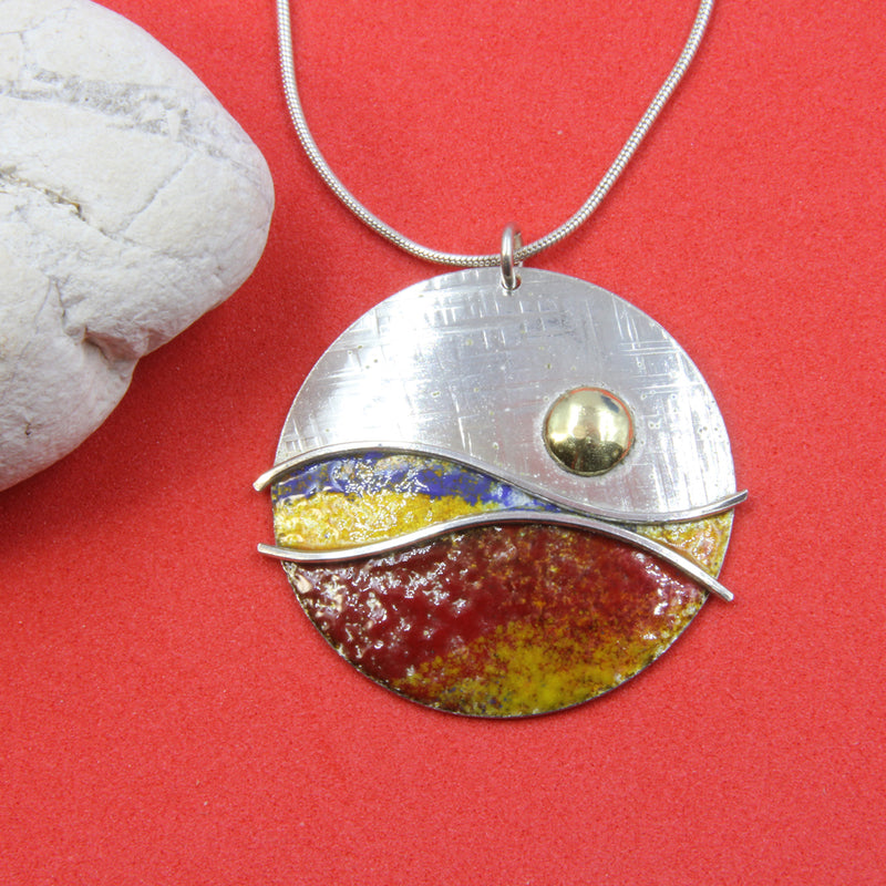 Sunset II - Yellow Red Blue Sterling Silver Designer Necklace by Robert Spotten