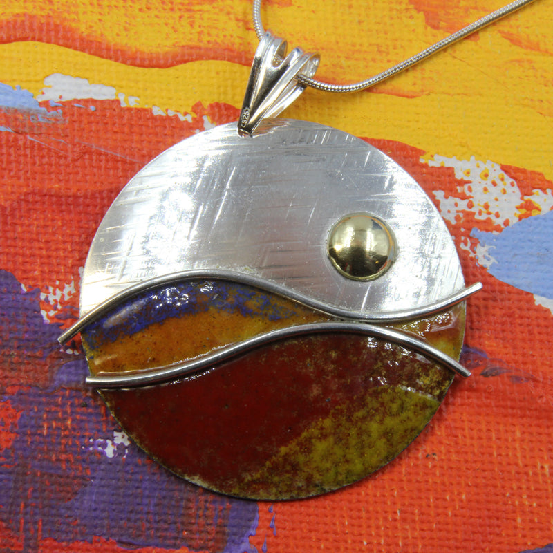 Sunset - Yellow Red Blue Sterling Silver Designer Necklace by Robert Spotten
