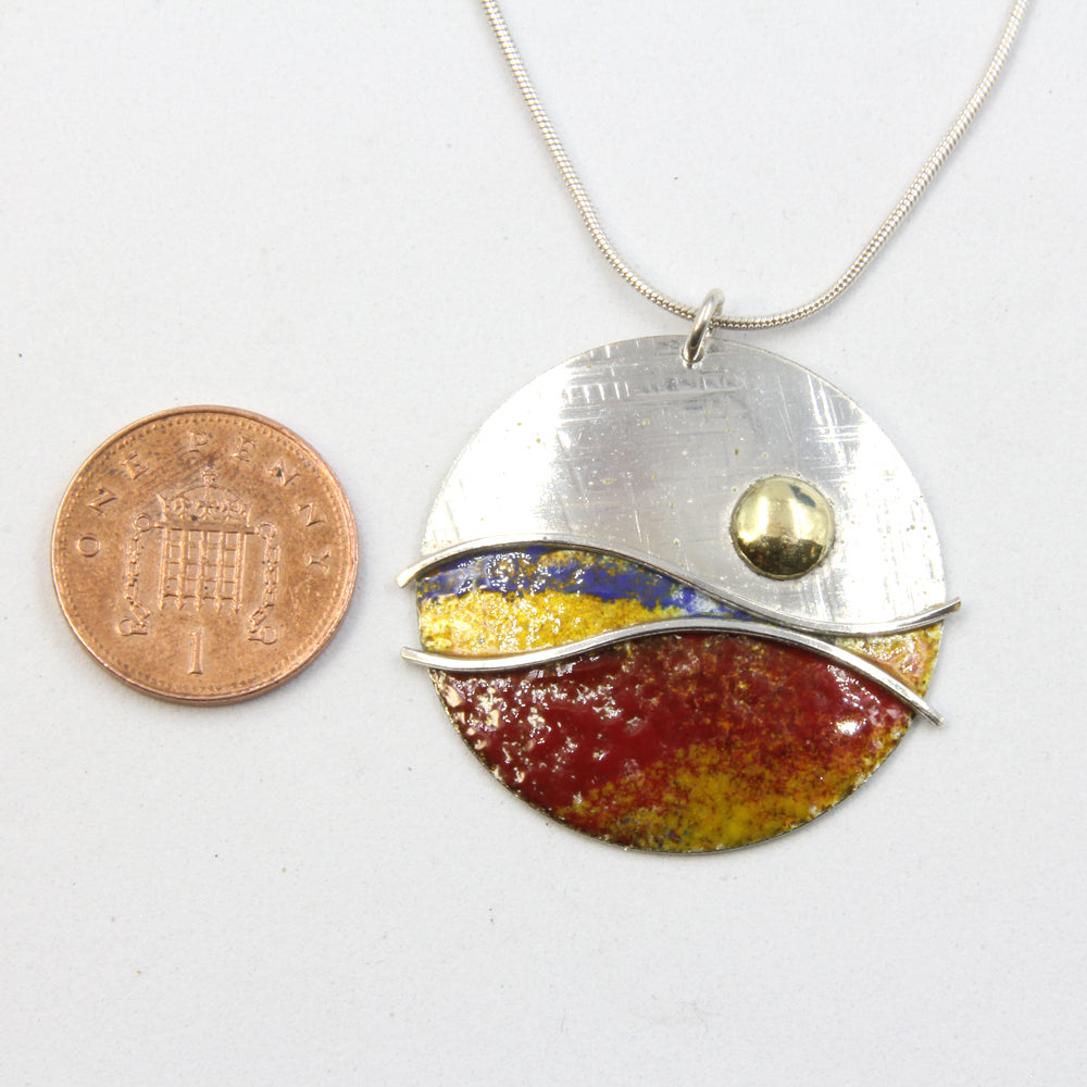 Sunset II - Yellow Red Blue Enamelled Sterling Silver Designer Necklace by Robert Spotten