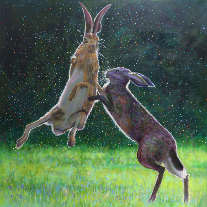 Boxing Hares (large painting) by Alison