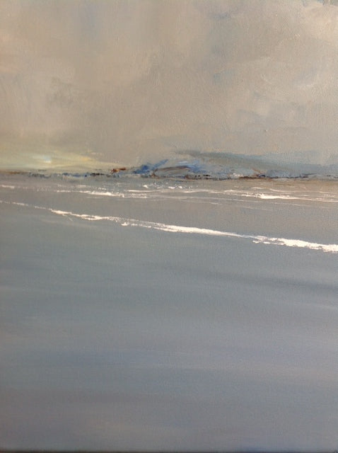 A beautiful calm sea, a soothing abstract landscape painting with a hint of sunshine breaking through the clouds on the horizon. A great addition to our art gallery based in Ballycastle, Northern Ireland