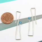 Sterling silver Wire Earrings with Glass Bead - blue or green